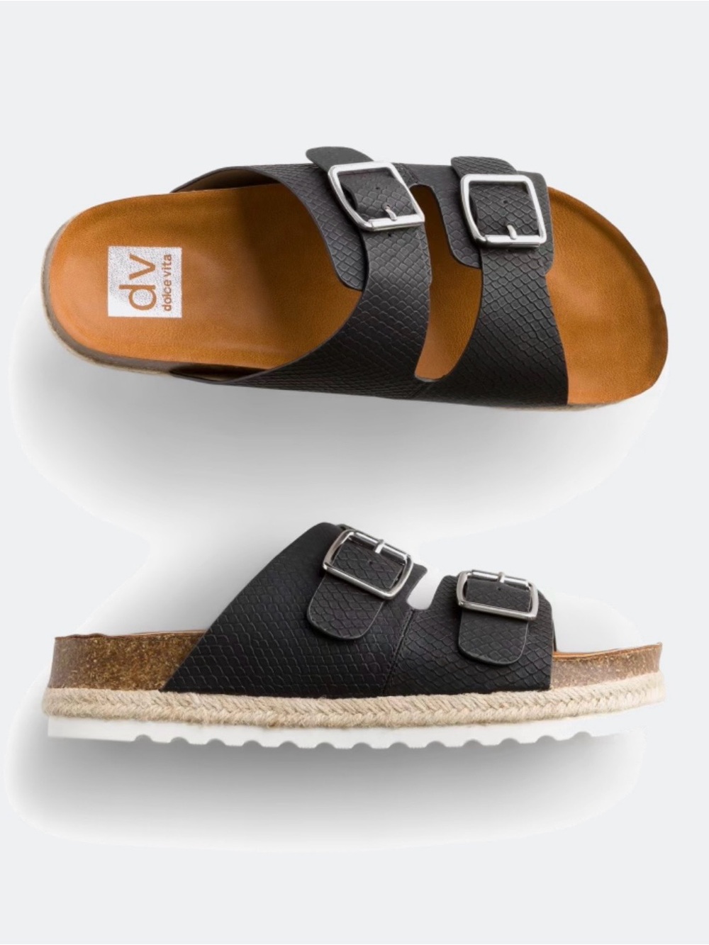 DV by Dolce Vita Black Double-Buckle Slide Sandals
